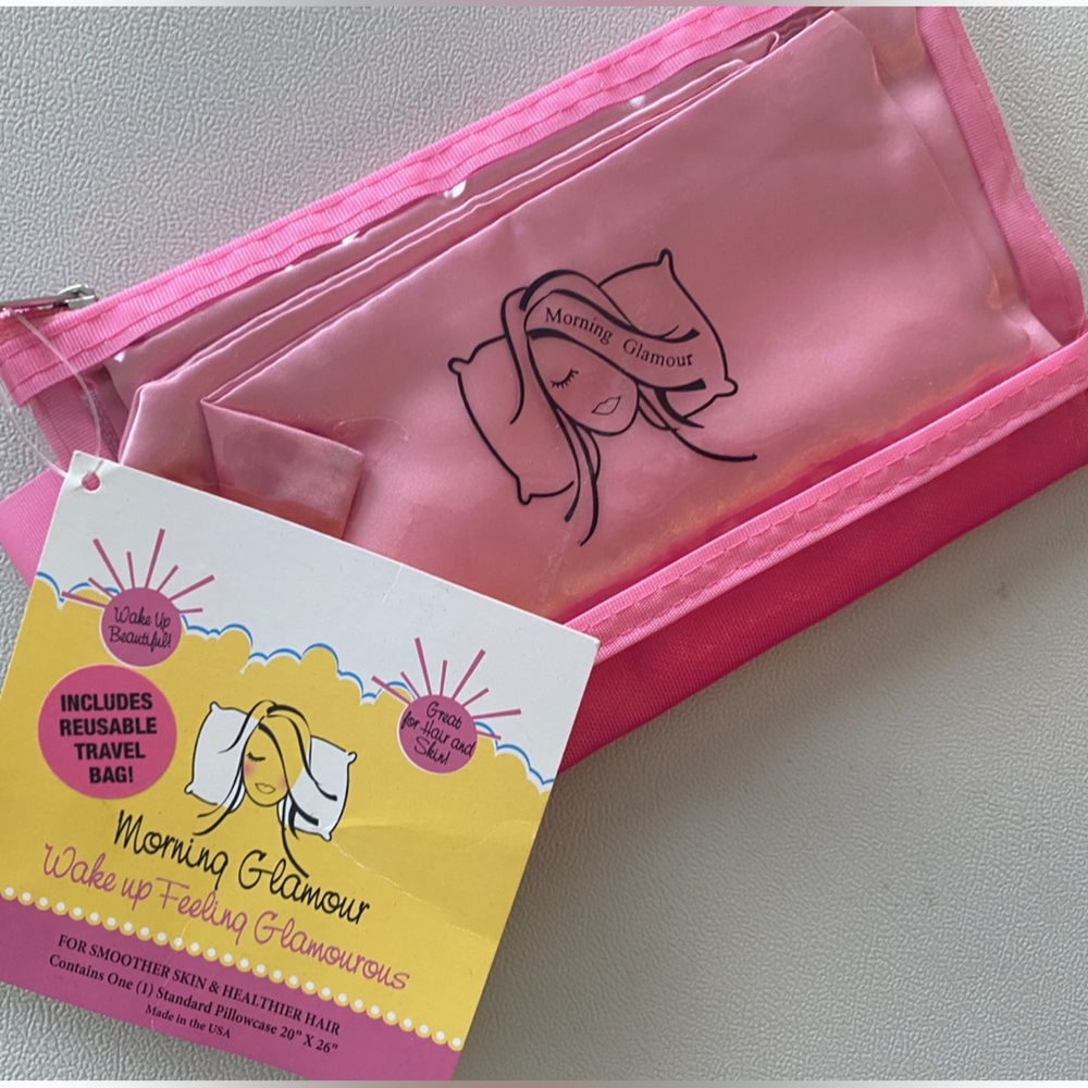 Morning Glamour Pink satin Pillowcase and Travel Bag Set Standard 20 X 26 NWT